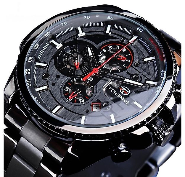 Rötting Design Automatikuhr Herrenuhr Armbanduhr Marke Forsining schwarzes günstig online kaufen