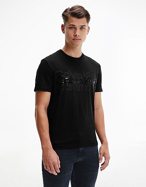 Calvin Klein – Mehrlagiges T-Shirt in Schwarz mit Logo günstig online kaufen