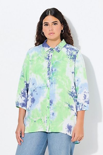 Ulla Popken Longbluse Leinenmix-Bluse Batik-Druck Hemdkragen 3/4-Arm günstig online kaufen