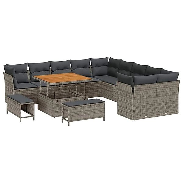 vidaXL Gartensofa-set mit Kissen 13-Tlg Grau Poly-Rattan 3363488 günstig online kaufen