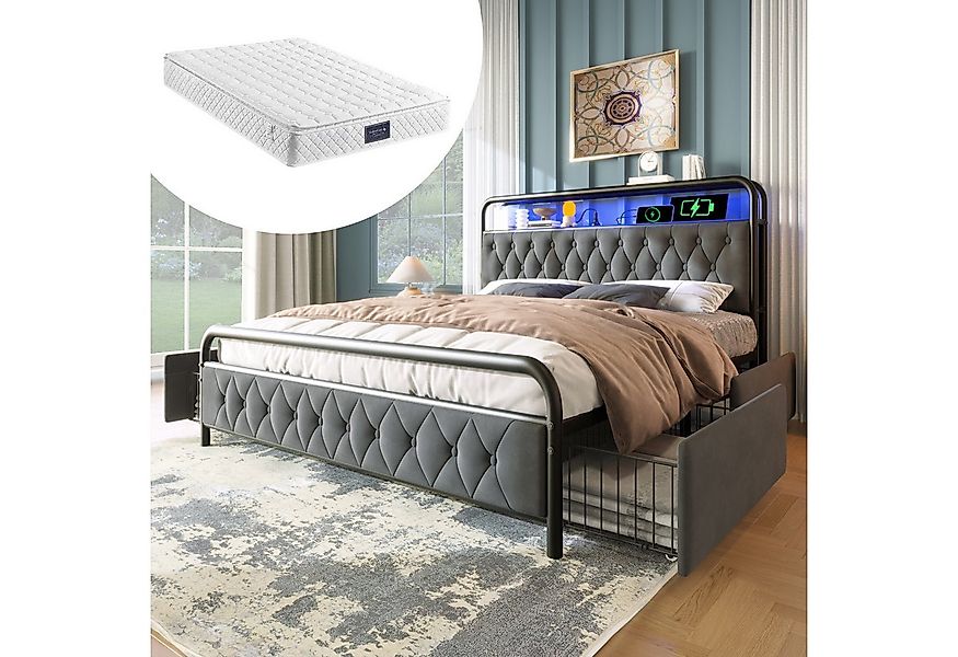 STILVORA Polsterbett Stauraumbett 160×200 Bettgestell Jugendbett mit LED-Be günstig online kaufen