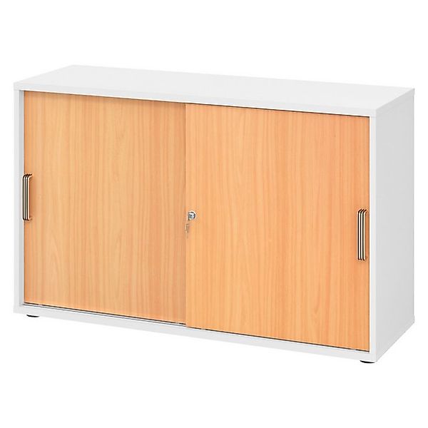 bümö Aktenschrank office Schiebetürenschrank Dekor: Weiß/Buche - Griffe: St günstig online kaufen