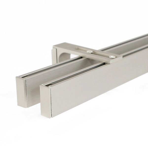 Deco-Raum Gardinenschiene nach Maß 2-Lauf Loft Edelstahl-Optik 140cm günstig online kaufen