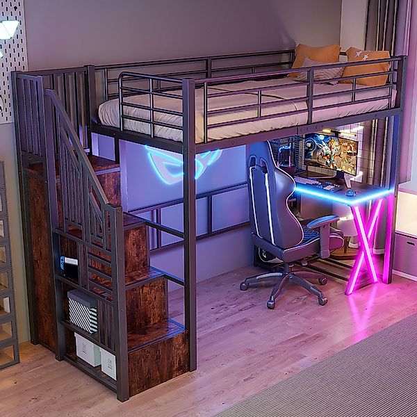 STILVORA Hochbett 90×200 Jugendbett mit Kleiderschrank,Tisch,Metallbett günstig online kaufen