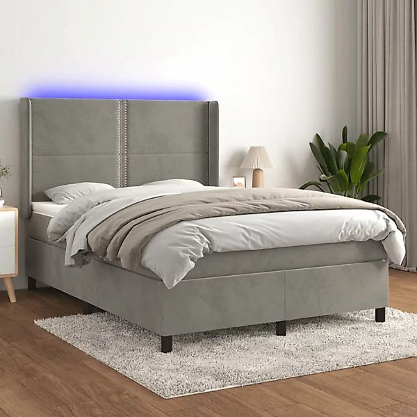 Vidaxl Boxspringbett Mit Matratze & Led Hellgrau 140x190 Cm Samt günstig online kaufen