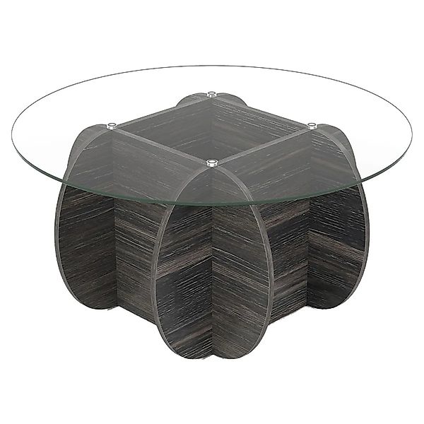 Costway Runder Couchtisch ø89 cm Gehärtetem Glas Massivholz Schwarz günstig online kaufen