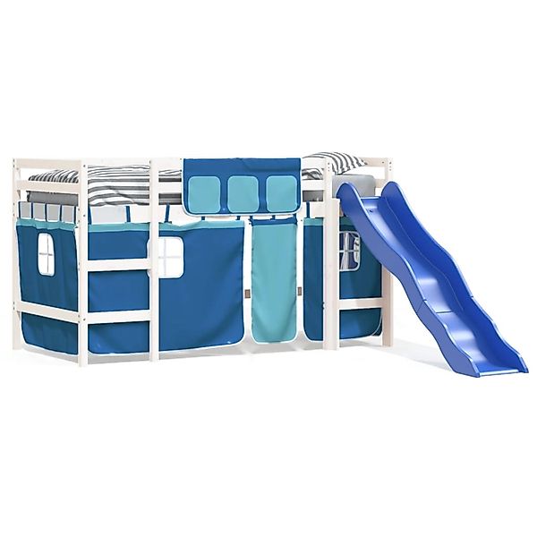 vidaXL Kinderhochbett mit Vorhängen Blau 90x190 cm Massivholz Kiefer1929942 günstig online kaufen
