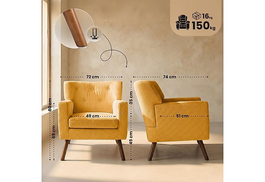 CLP Loungesessel Kioni (1er), Cordbezug, Kautschukholz, bis 150 kg belastba günstig online kaufen