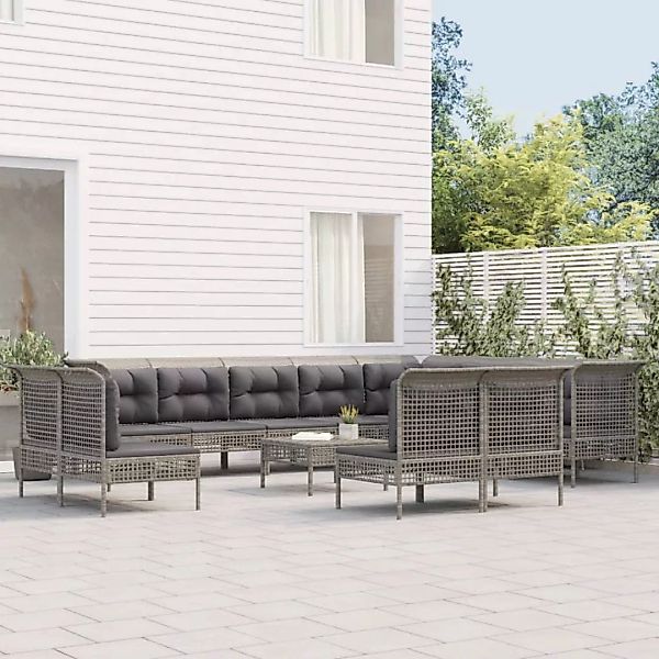 Vidaxl 13-tlg. Garten-lounge-set Mit Kissen Grau Poly Rattan günstig online kaufen