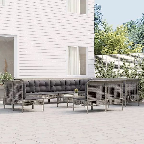 Vidaxl 13-tlg. Garten-lounge-set Mit Kissen Grau Poly Rattan günstig online kaufen