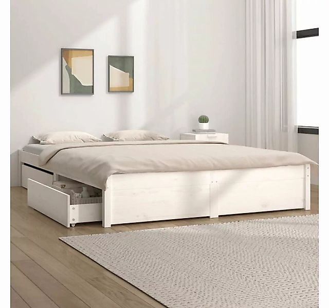 furnicato Bett mit Schubladen Weiß 140x200 cm günstig online kaufen