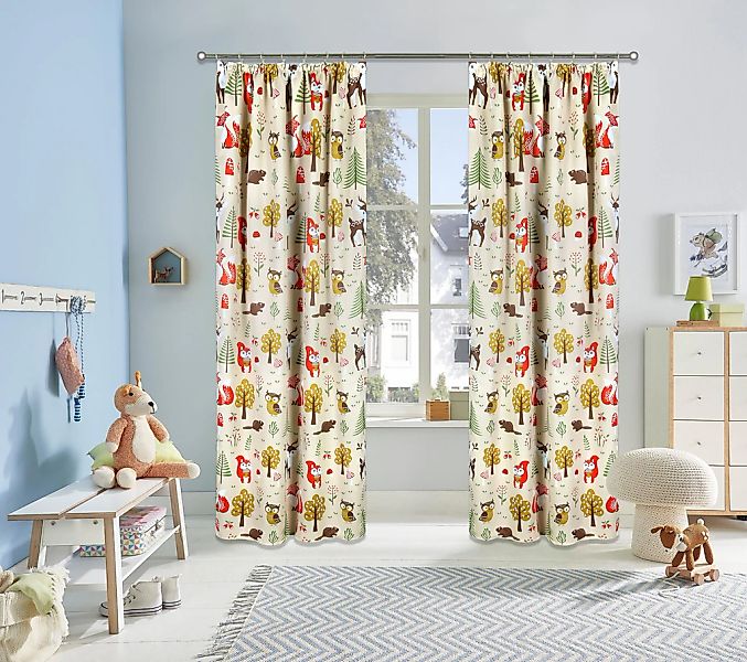 OTTO home Verdunkelungsvorhang "Waldtiere" Kräuselband 1 Stk. tlg. blickdic günstig online kaufen