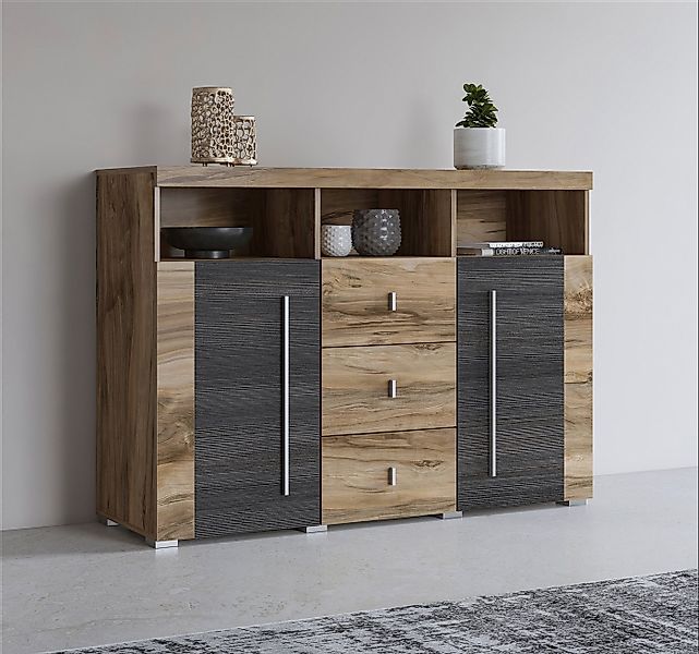OTTO home Sideboard Roger,Breite 132cm, stilvolle Schrank, 2 Holztüren 3 Sc günstig online kaufen