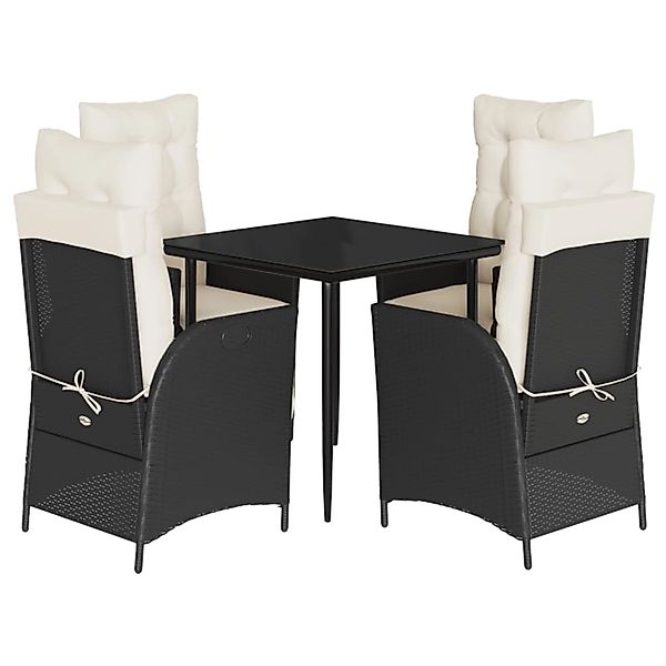 vidaXL 5-Tlg Garten-Essgruppe mit Kissen Schwarz Poly Rattan 3213379 günstig online kaufen
