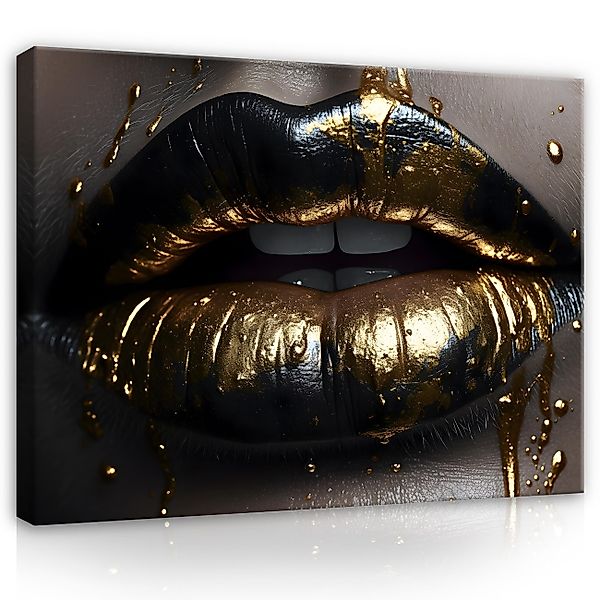 Wallarena Leinwandbild Frau Mund Farbe Gold günstig online kaufen