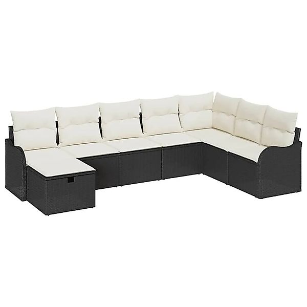 vidaXL Sofa Set mit Kissen 8-Tlg Schwarz und Creme Poly-Rattan 3359026 günstig online kaufen