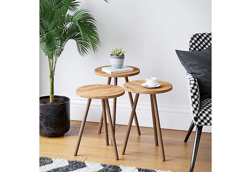 en.casa Satztisch, »Hjørring« 3er Set Kaffeetisch rund Ø 34 cm Holzoptik günstig online kaufen