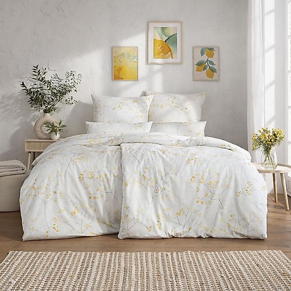 Estella Mako Satin Bettwäsche Svenja 7965-565 Sträucher Verde 135x200 günstig online kaufen