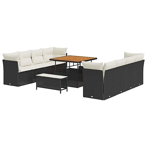 vidaXL Gartensofa-set mit Kissen 11-Tlg Schwarz und Creme Poly-Rattan 33634 günstig online kaufen