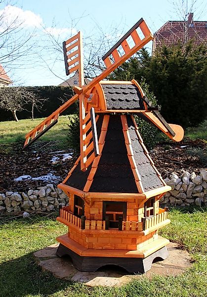 Holzdekoladen Deko-Windrad 1,30 m XL Windmühle mit Solarbeleuchtung Typ 18 günstig online kaufen