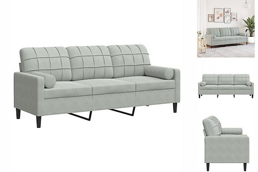 vidaXL Sofa, 3-Sitzer-Sofa mit Zierkissen Hellgrau 180 cm Samt günstig online kaufen