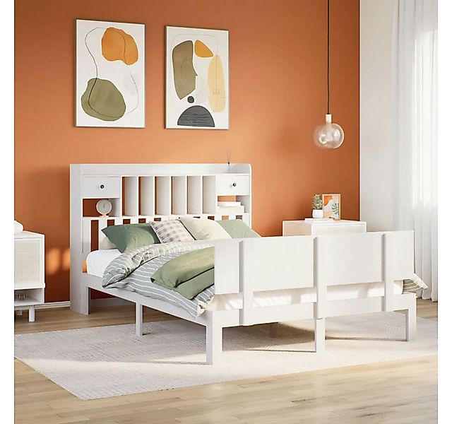 vidaXL Bett, Massivholzbett mit Regal ohne Matratze Weiß 140x190 cm Kiefer günstig online kaufen