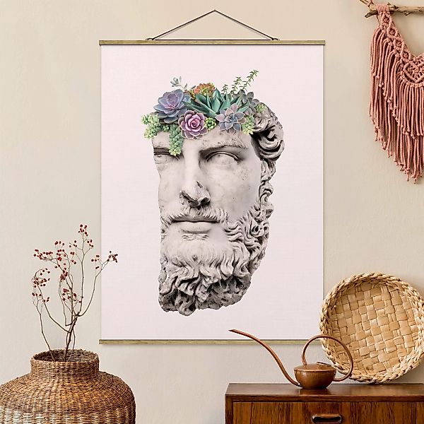 Stoffbild Blumen mit Posterleisten - Hochformat Kopf mit Sukkulenten günstig online kaufen