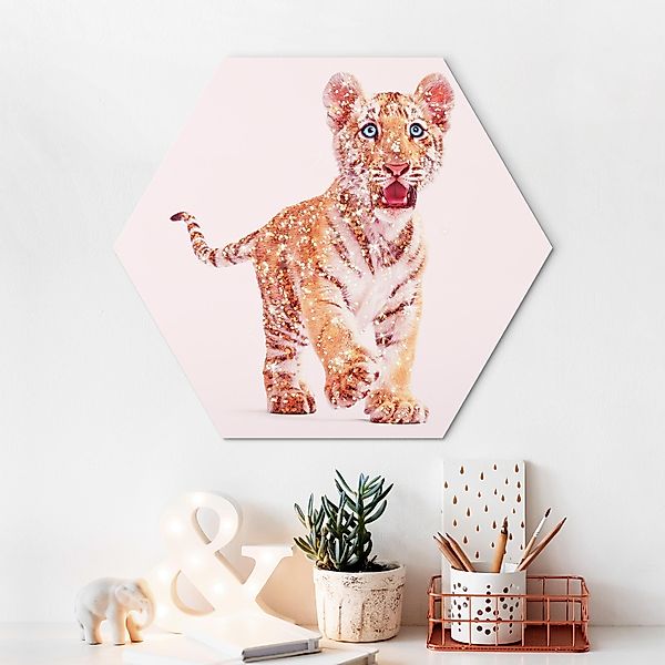 Hexagon-Alu-Dibond Bild Tiger mit Glitzer günstig online kaufen