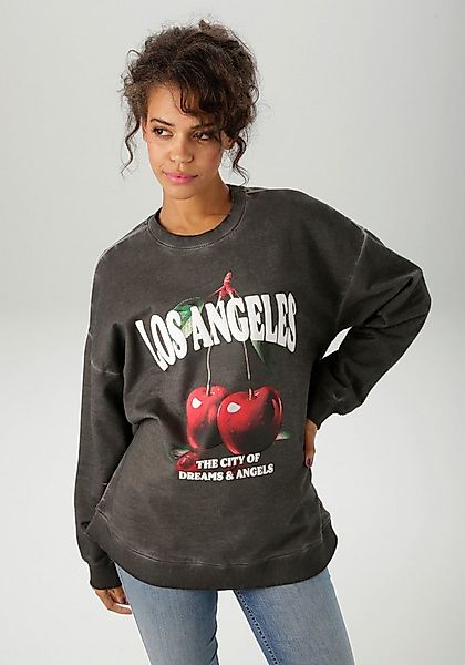 Aniston CASUAL Sweatshirt mit knackigen Kirschen und Schriftzügen bedruckt günstig online kaufen