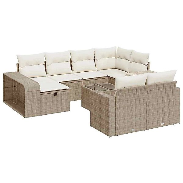 vidaXL 11-Tlg Garten-Sofagarnitur mit Kissen Beige Poly Rattan 3326072 günstig online kaufen