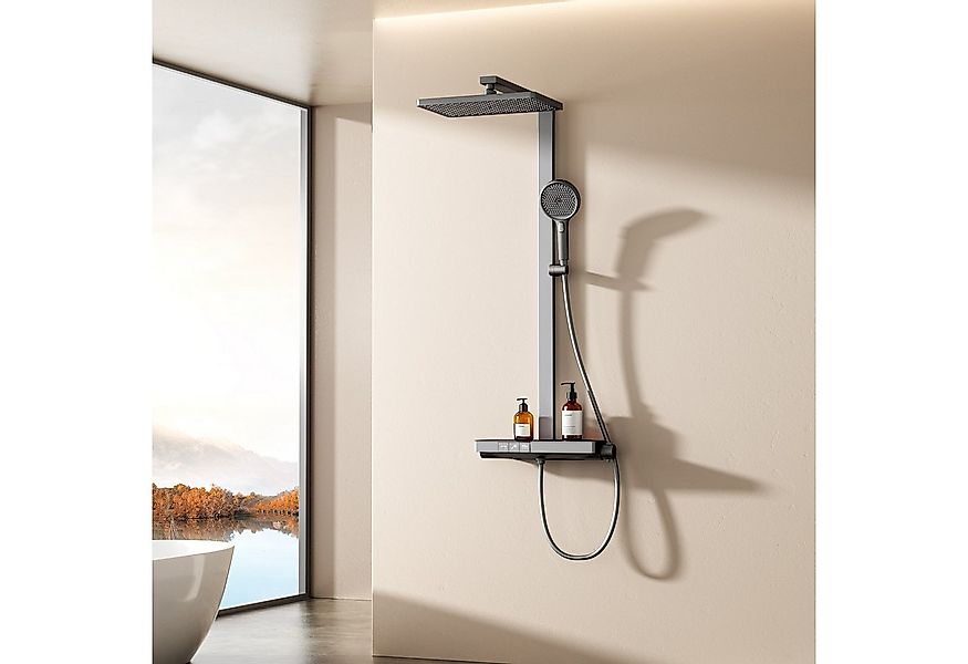 EMKE Duschsystem DuschsäuleSet mit 40cm Thermostat Ablage Regendusche und K günstig online kaufen