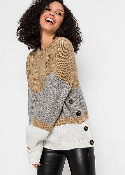 bonprix Strickpullover aus Polyacryl und Polyester, mit Knopfleiste, in Ove günstig online kaufen