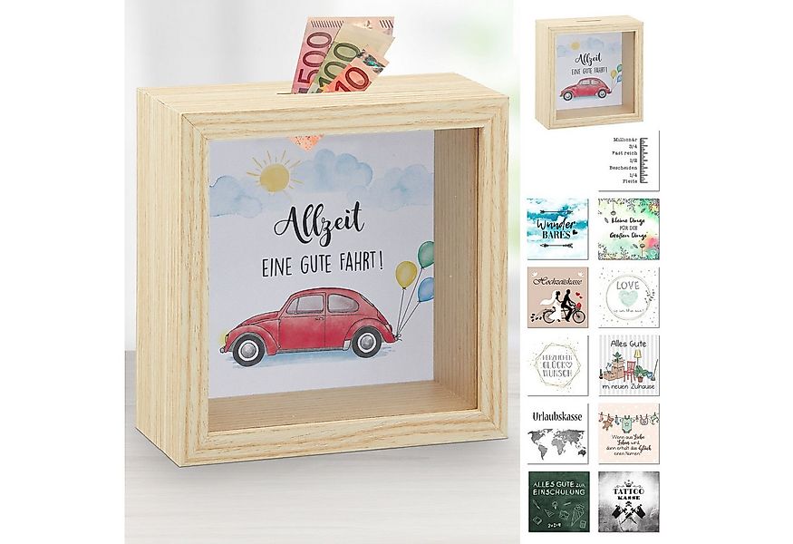 CEPEWA Spardose Spardose 12 Einleger-Motive 14,5x14,5x6,5cm MDF Glas naturf günstig online kaufen