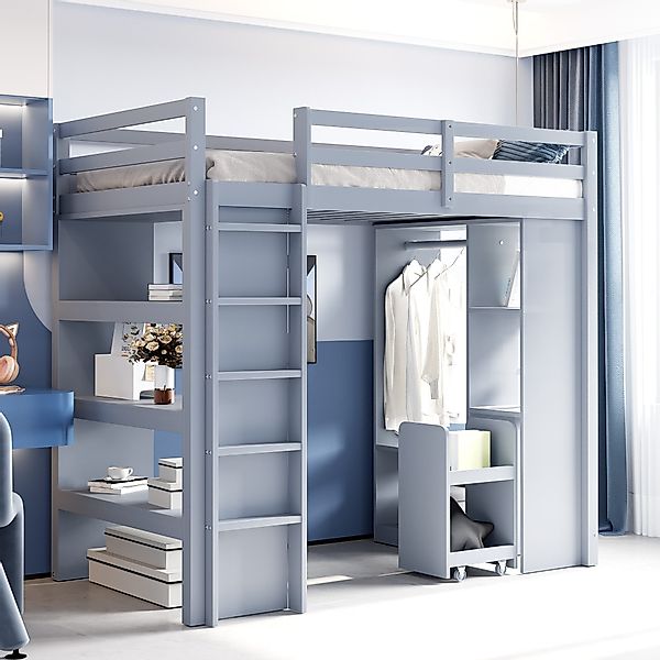 Flieks Hochbett Kinderbett 90x200cm mit Kleiderbügel, günstig online kaufen