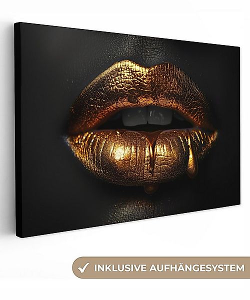 OneMillionCanvasses® Leinwandbild Lippen - Gold - Abstrakt - Schwarz - Ästh günstig online kaufen