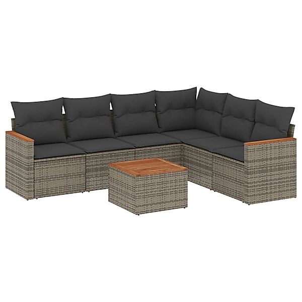 vidaXL 7-Tlg Garten-Sofagarnitur mit Kissen Grau Poly Rattan 3226011 günstig online kaufen
