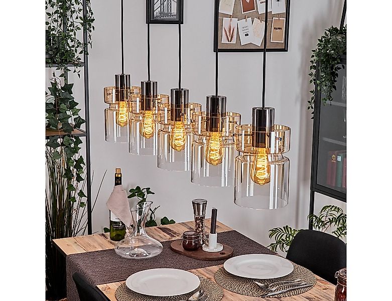 hofstein Hängeleuchte Hängelampe aus Metall/Glas in Schwarz/Bernsteinfarben günstig online kaufen