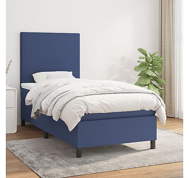 vidaXL Bett Boxspringbett mit Matratze Blau 90x200 cm Stoff günstig online kaufen