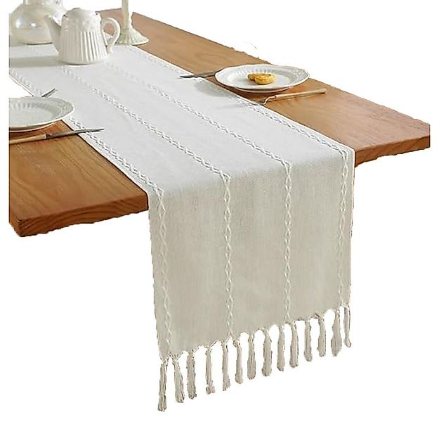 Kaket Tischläufer aus Baumwoll-Leinen, Bauernhaus-Stil, 33x183cm, mit Handq günstig online kaufen