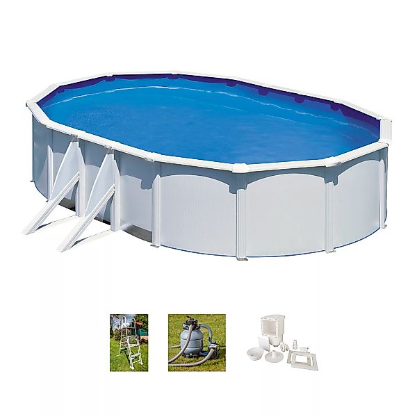Gre Stahlwand-Pool Fidji 610 cm x 375 cm x 120 cm Oval Weiß günstig online kaufen
