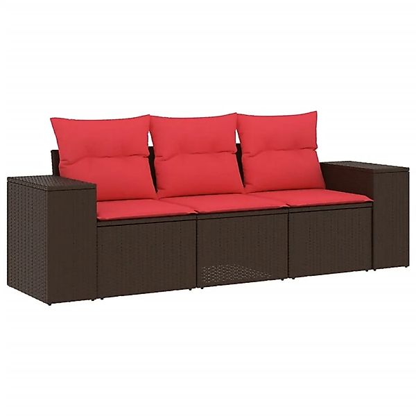 vidaXL 3-Tlg Gartensofa-Set mit Kissen Braun Polyrattan 3222263 günstig online kaufen