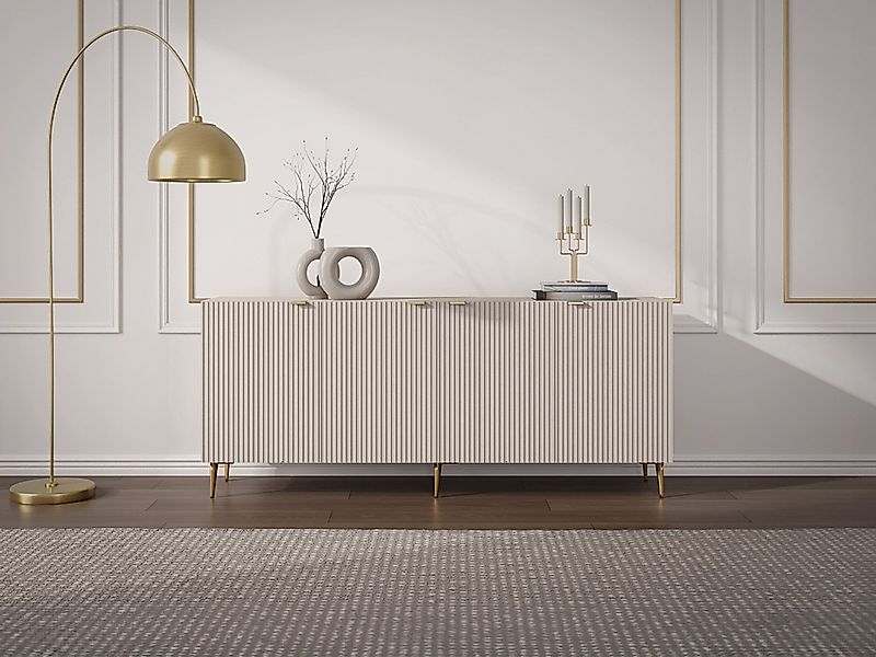 Sideboard mit 4 Türen - MDF & Stahl - Beige & Goldfarben - YESINIA günstig online kaufen