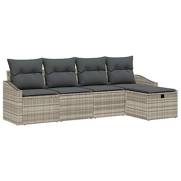 vidaXL Loungesofa 5-teiliges Garten-Sofa-Set mit Kissen Hellgraues Poly-Rat günstig online kaufen