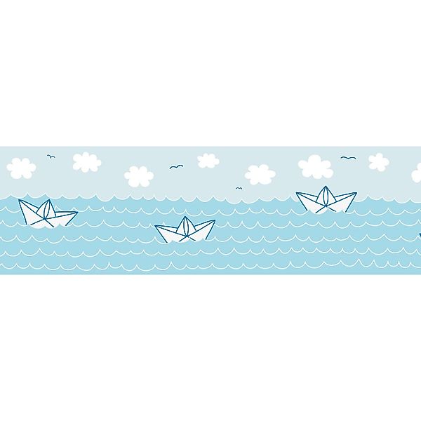 PROFHOME 403731-GU Kinder Tapete Maritim Matt Blau Weiß 0,75 m2 0,15 m x 5, günstig online kaufen