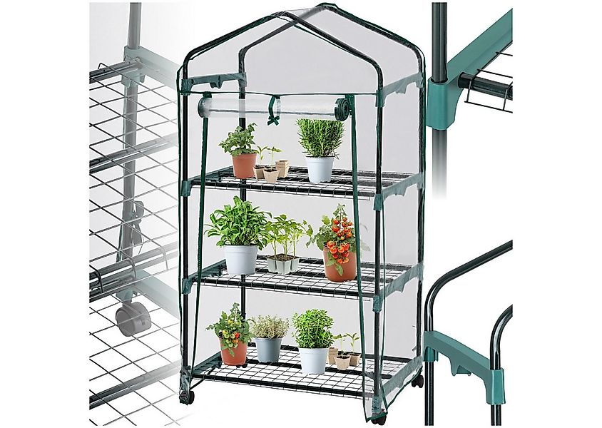 tectake Gewächshaus Mobiles Foliengewächshaus mit 3 Ablagen 69x49x133cm, 0, günstig online kaufen