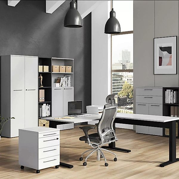 Büromöbel Set abschließbare Aktenschränke, höhenverstellbarer Schreibtisch günstig online kaufen