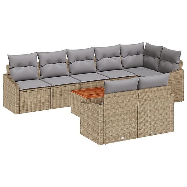 vidaXL Loungesofa 9-teiliges Garten Sofa Set mit Kissen Beige Poly-Rattan, günstig online kaufen