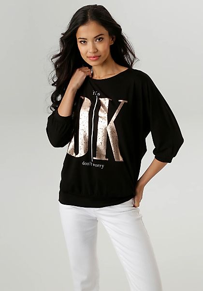 Aniston SELECTED 3/4-Arm-Shirt mit weißen und goldfarbigen Statements günstig online kaufen