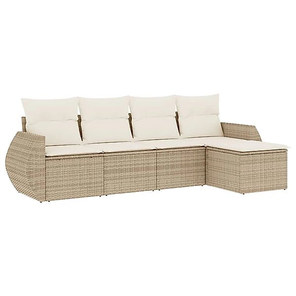 vidaXL 5-Tlg Garten-Sofagarnitur mit Kissen Beige Poly Rattan 3253625 günstig online kaufen