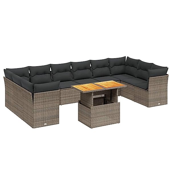 vidaXL 11-Tlg Garten-Sofagarnitur mit Kissen Grau Poly Rattan 3271025 günstig online kaufen
